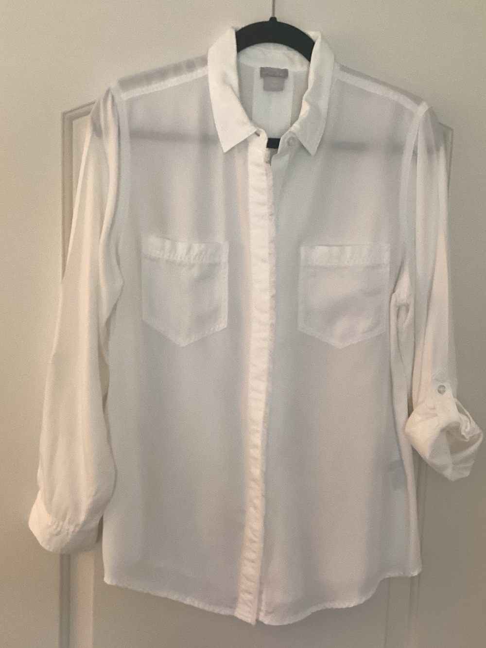 Chico's Sheer White Long-Sleeve Button Shirt